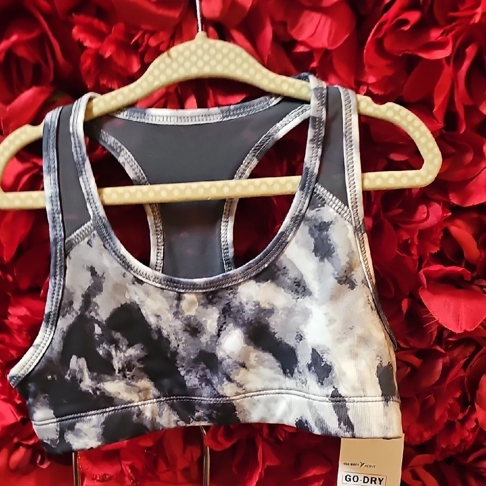 Old Navy NWT Girls Black and White Tie-Dye Sports Bra Size Small 6/7